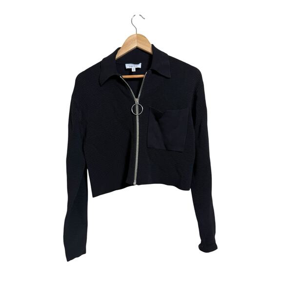 & Other Stories Women's Black Ribbed Knit Cropped Zip Up Jacket Size XS Y2K - Picture 1 of 8